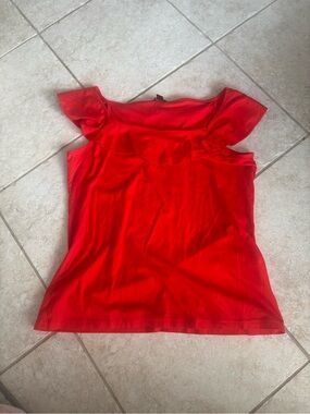 Ann Taylor Red Ruffle Sleeve Tank Top medium short sleeve